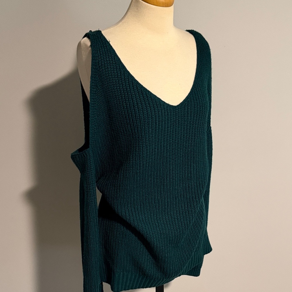 Daytrip Deep Teal Cold Shoulder V-Neck Sweater